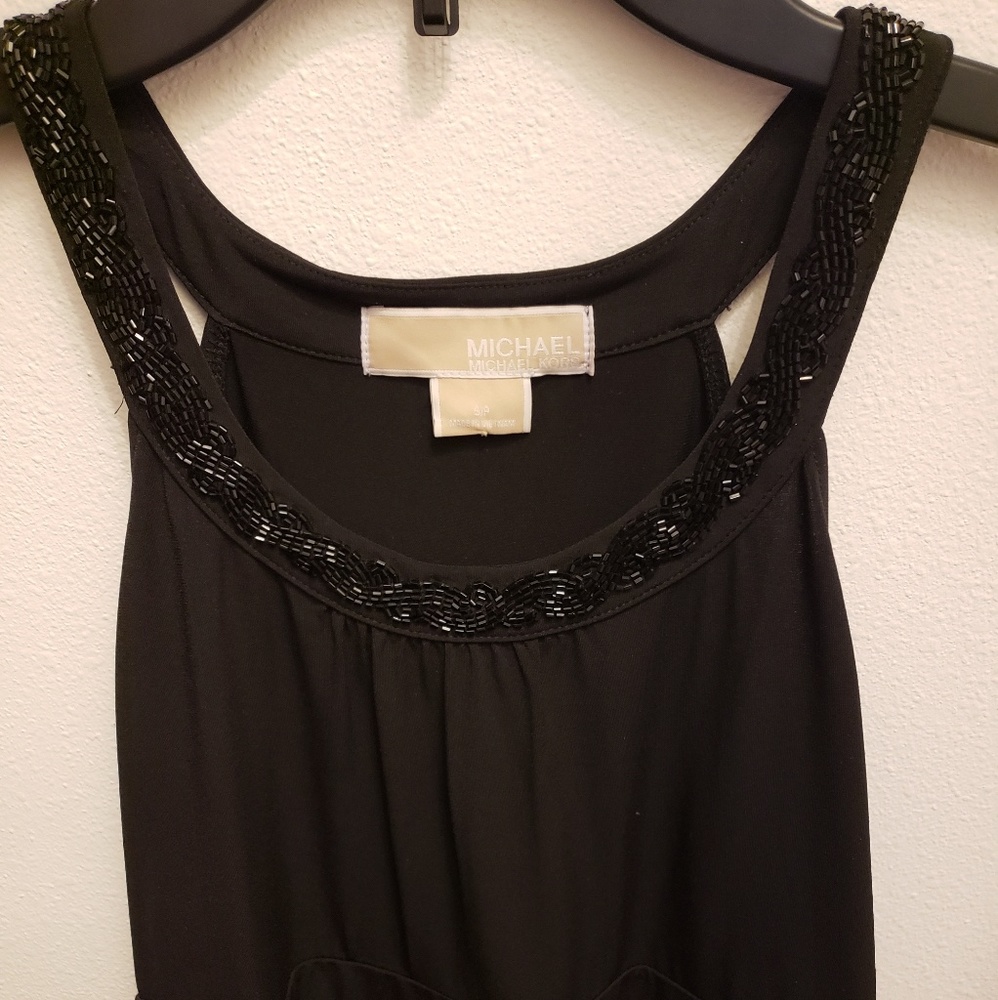 Michael Kors Black Beaded Tunic Halter Top